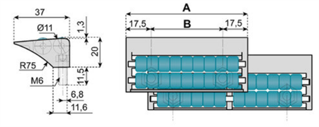 Transfer plate 2-rollers w=85 MR (with nut)